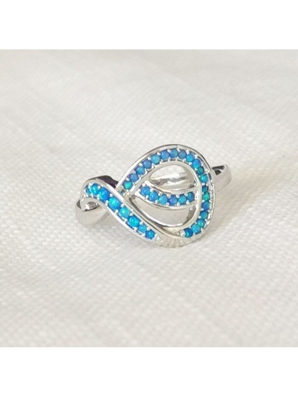 Sterling silver blue opal love knot Ring size 6 🆕